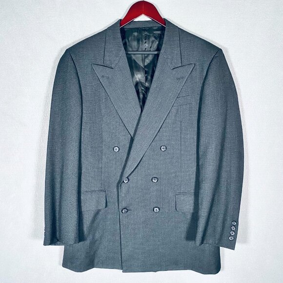 Vintage Tom James Blazer Mens 40R Gray Wool Double Breasted Jacket Union - Picture 3 of 15